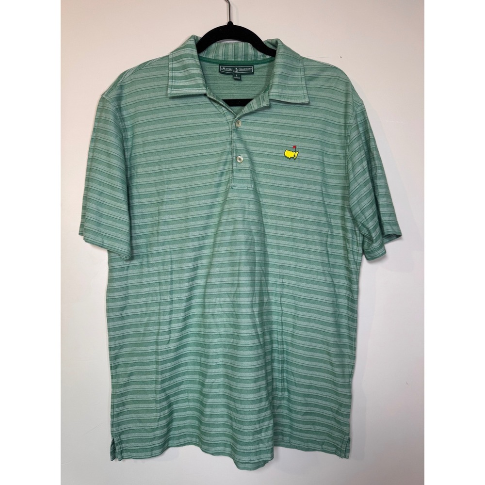Masters Collection Green Striped Pima Cotton Blend Golf Polo Shirt Mens Large